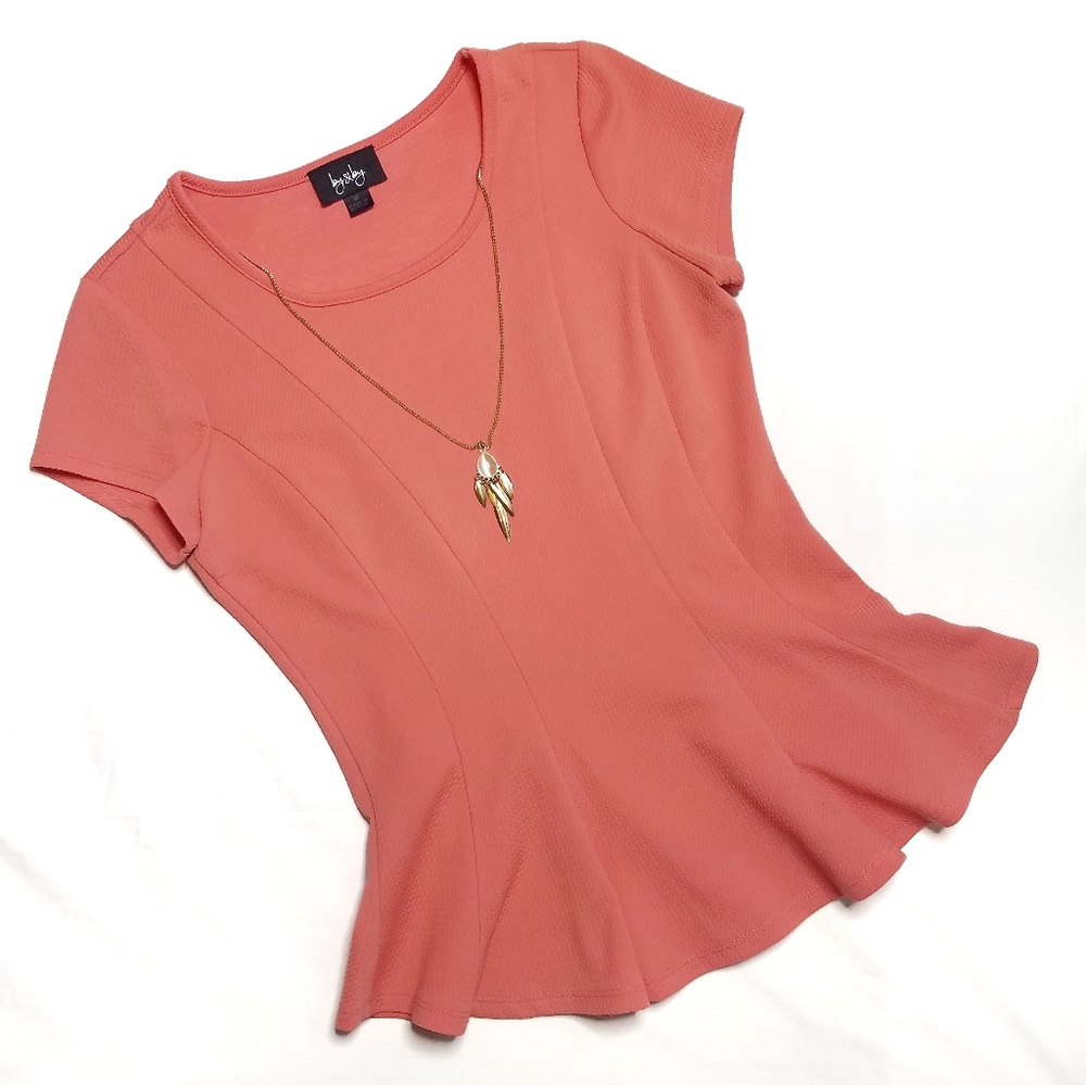 Coral Peplum Top w/Necklace